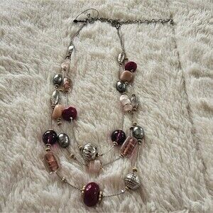 Chic Multi-Strand Glass Beaded Necklace 17" NEW